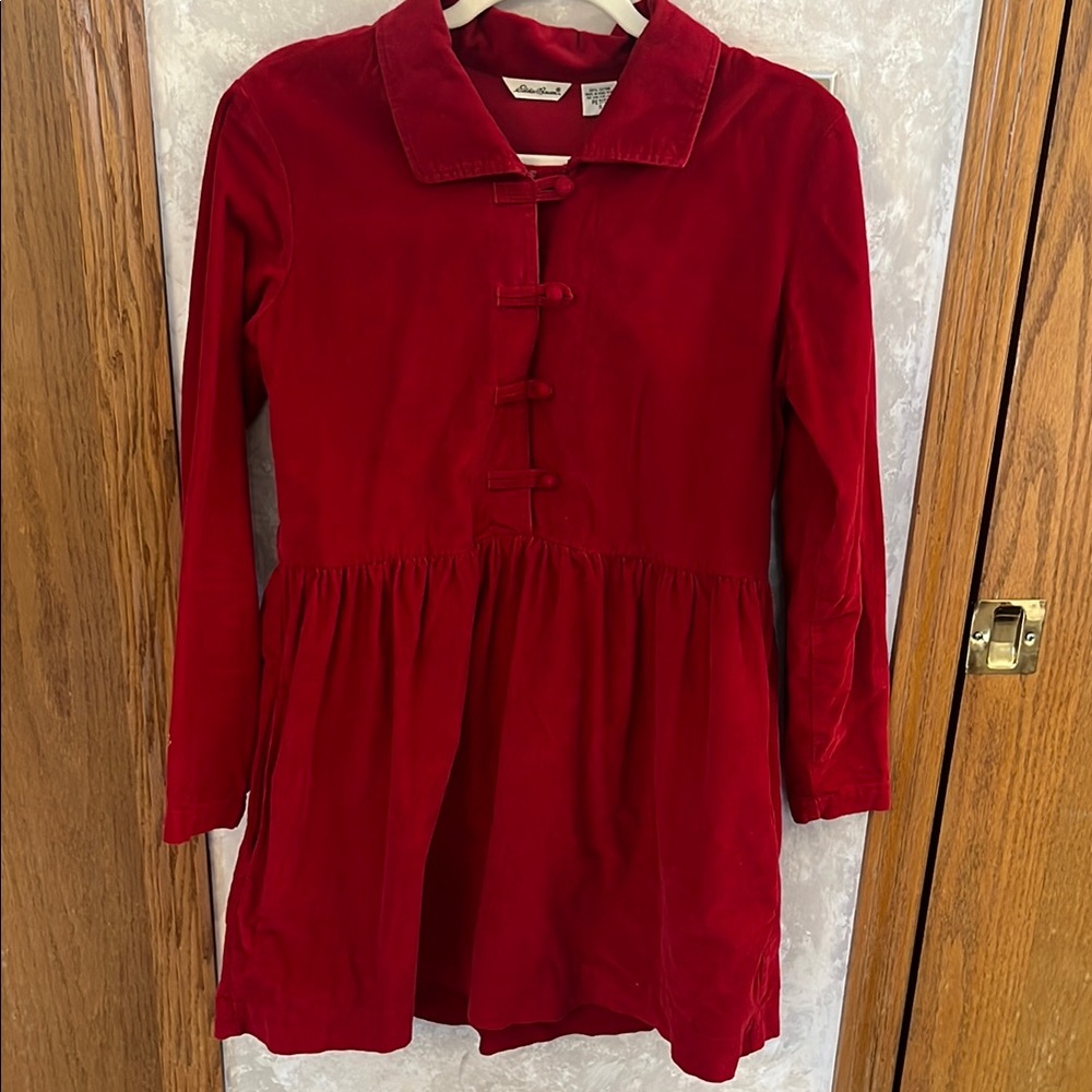 Eddie Bauer Red corduroy dress with Peter Pan Collar